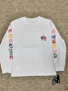 Chrome heart White Long-Sleeve Graphic Pocket Tee - Multicolor Sleeve Print